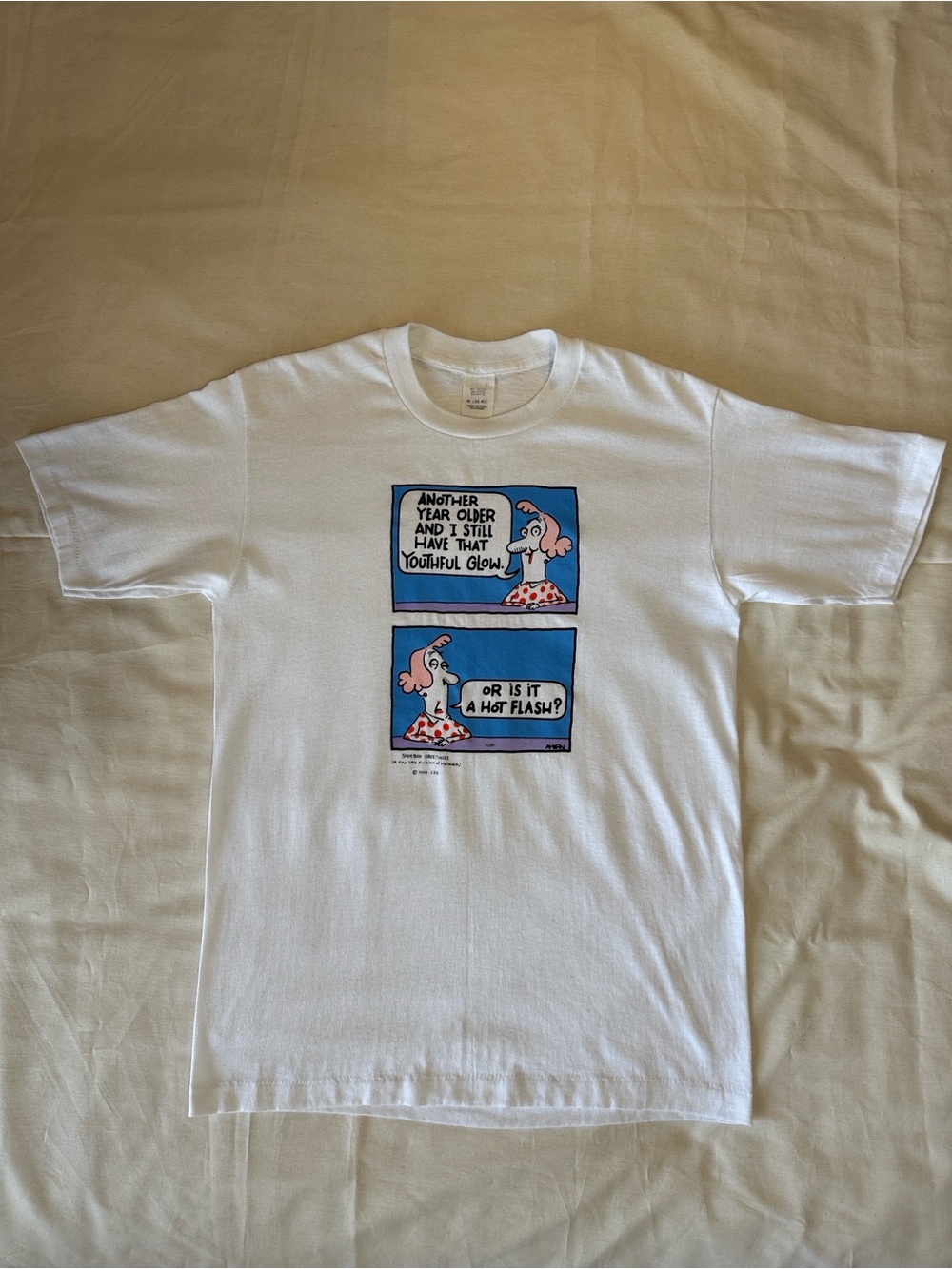 Hallmark White Short Sleeve Tee with Blue and Pink Comic Panels